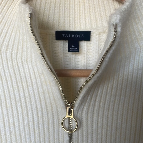 Talbots Zip Collar Color Block Sweater in Ivory/Vesper Heather - M - Picture 5 of 6